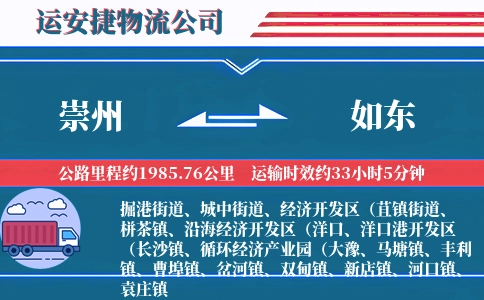 崇州到如东物流公司