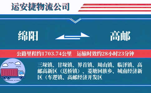 绵阳到高邮物流公司
